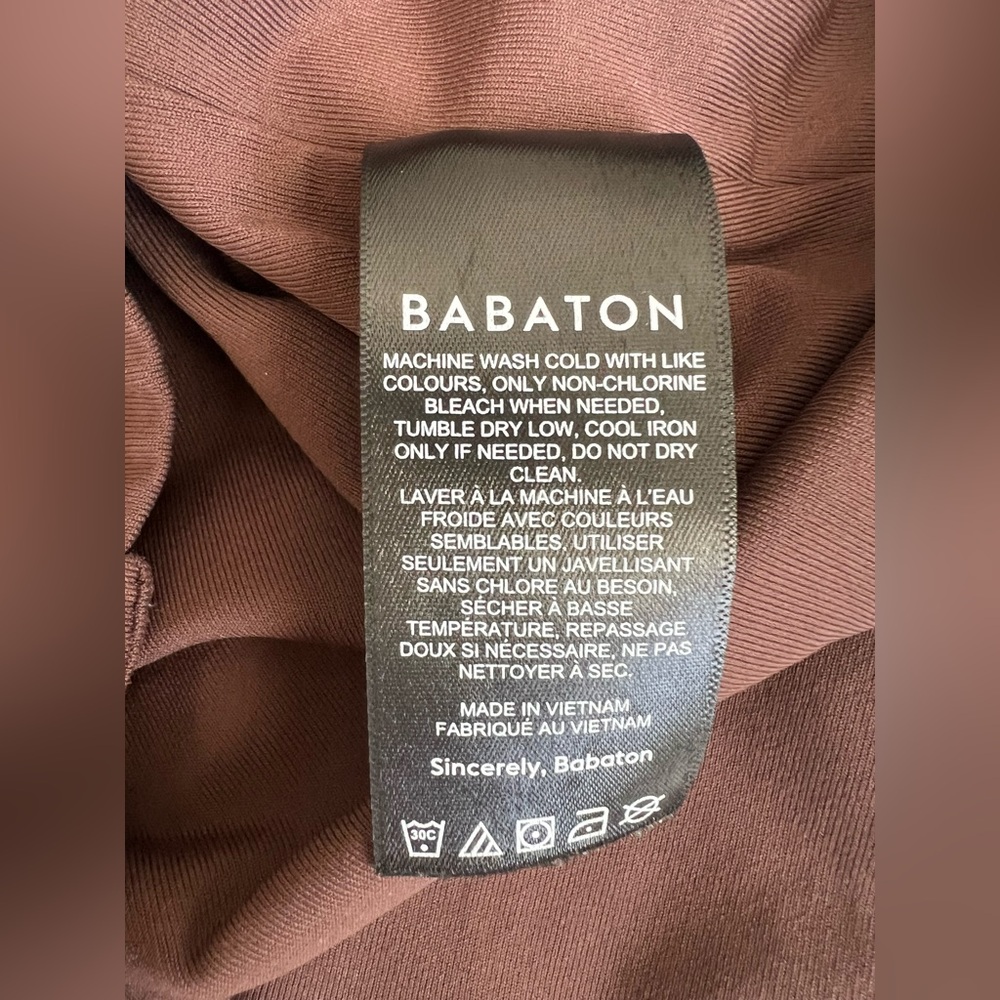 Babaton Square Neck Long Sleeve Top S Brown Fitted Minimal - Picture 7 of 11